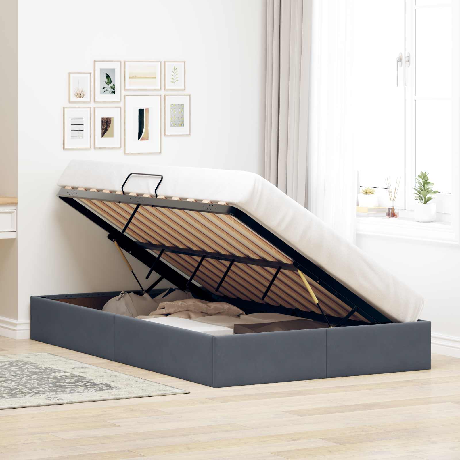 Cadre de lit ottoman Gris foncé 120 x 200 cm Velours - XIOS