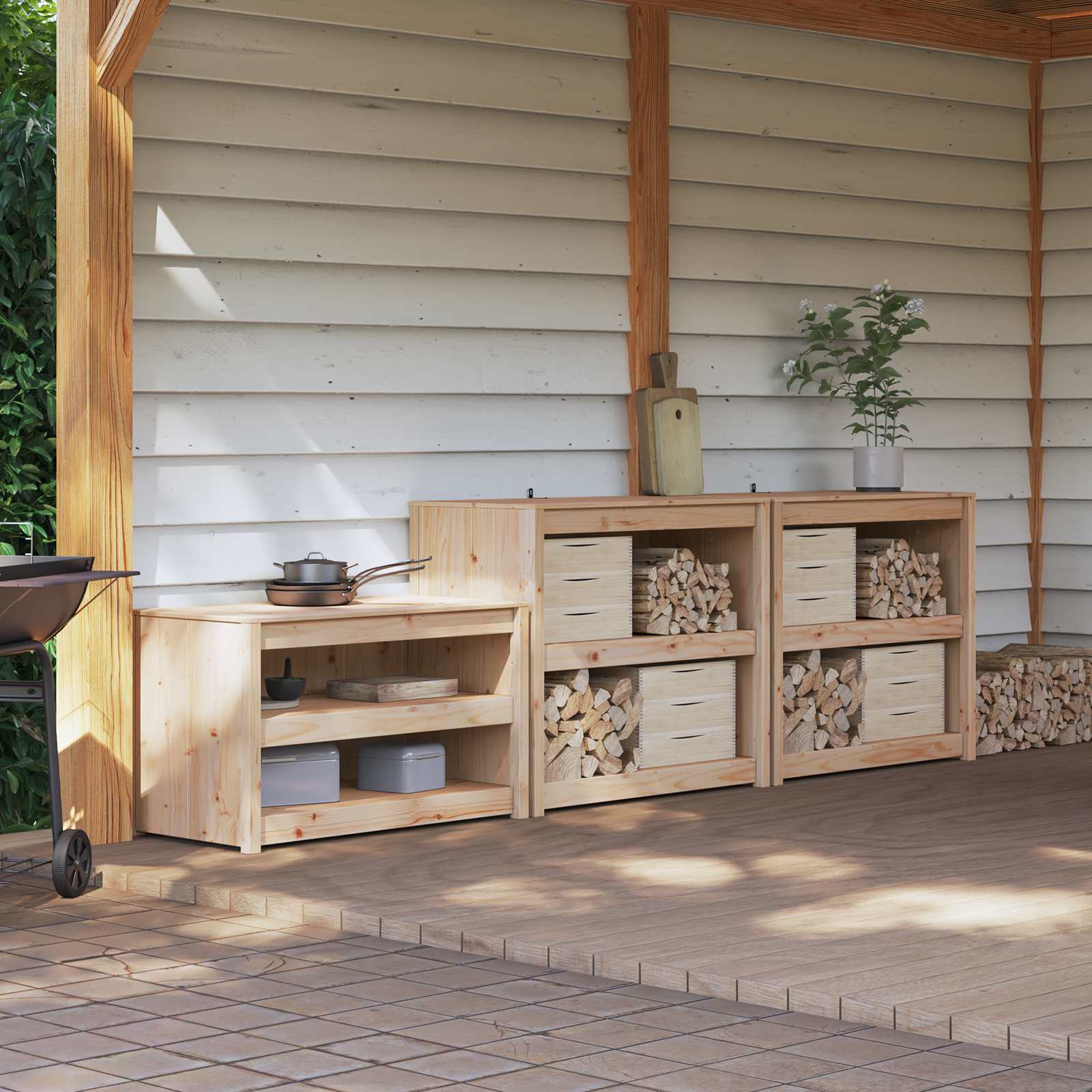 Meuble de cuisine d'extérieur MEPPEL 3 pcs Douglas Naturel - XIOS