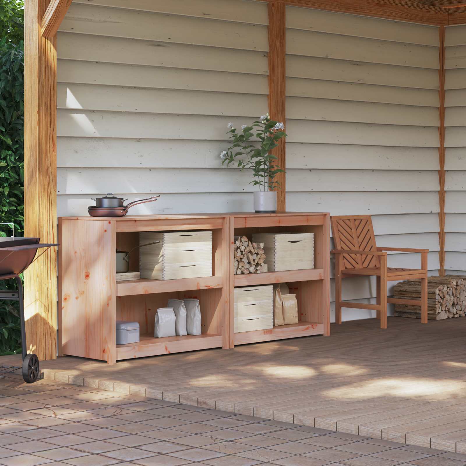 Meuble de cuisine d'extérieur MEPPEL 2 pc Douglas Naturel - XIOS