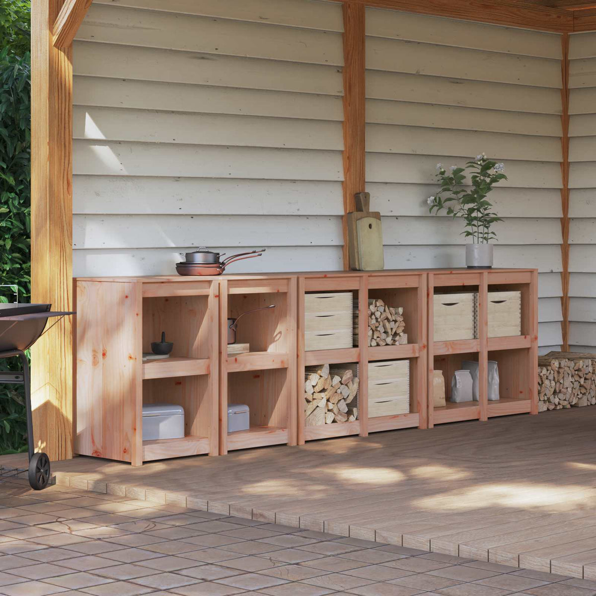 Meuble de cuisine d'extérieur MEPPEL 4 pc Douglas Naturel