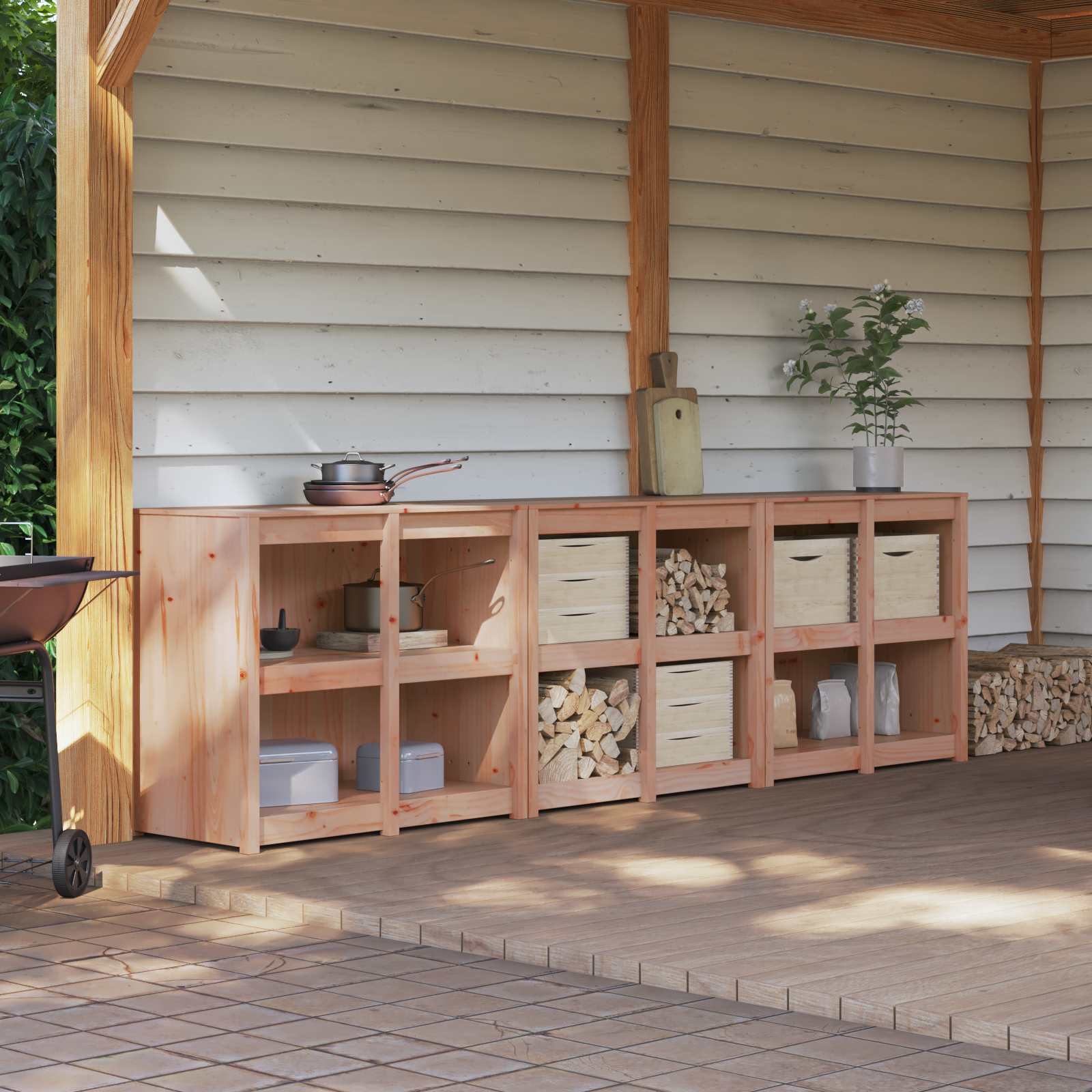 Meuble de cuisine d'extérieur MEPPEL 3 pc Douglas Naturel