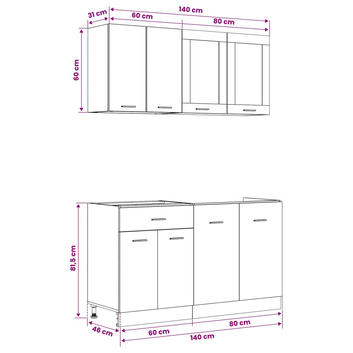 Unité de cuisine LYON 4 pc Chêne noir Bois d'ingénierie
