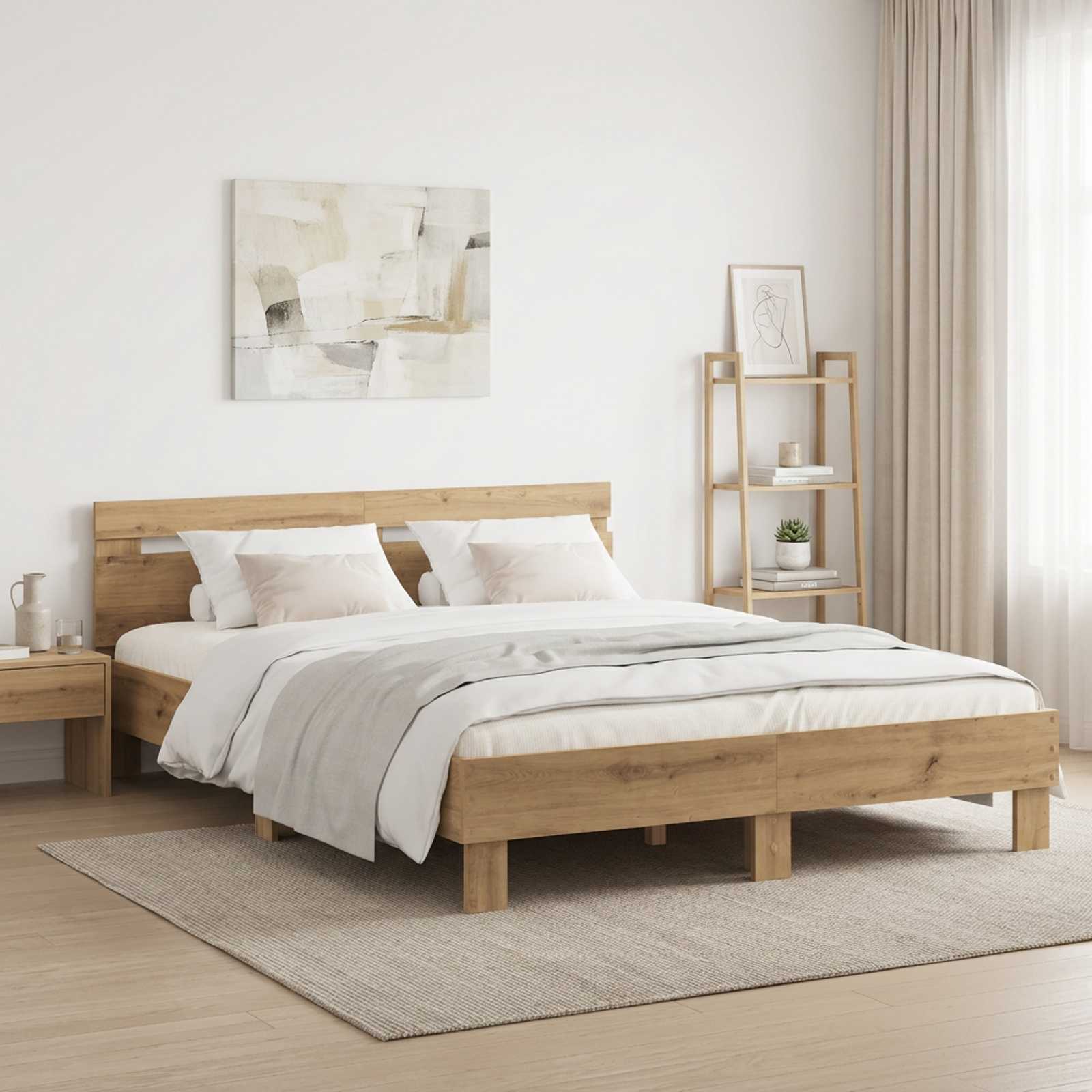 Cadre de lit Chêne artisanal 140 x 190 cm Bois d'ingénierie