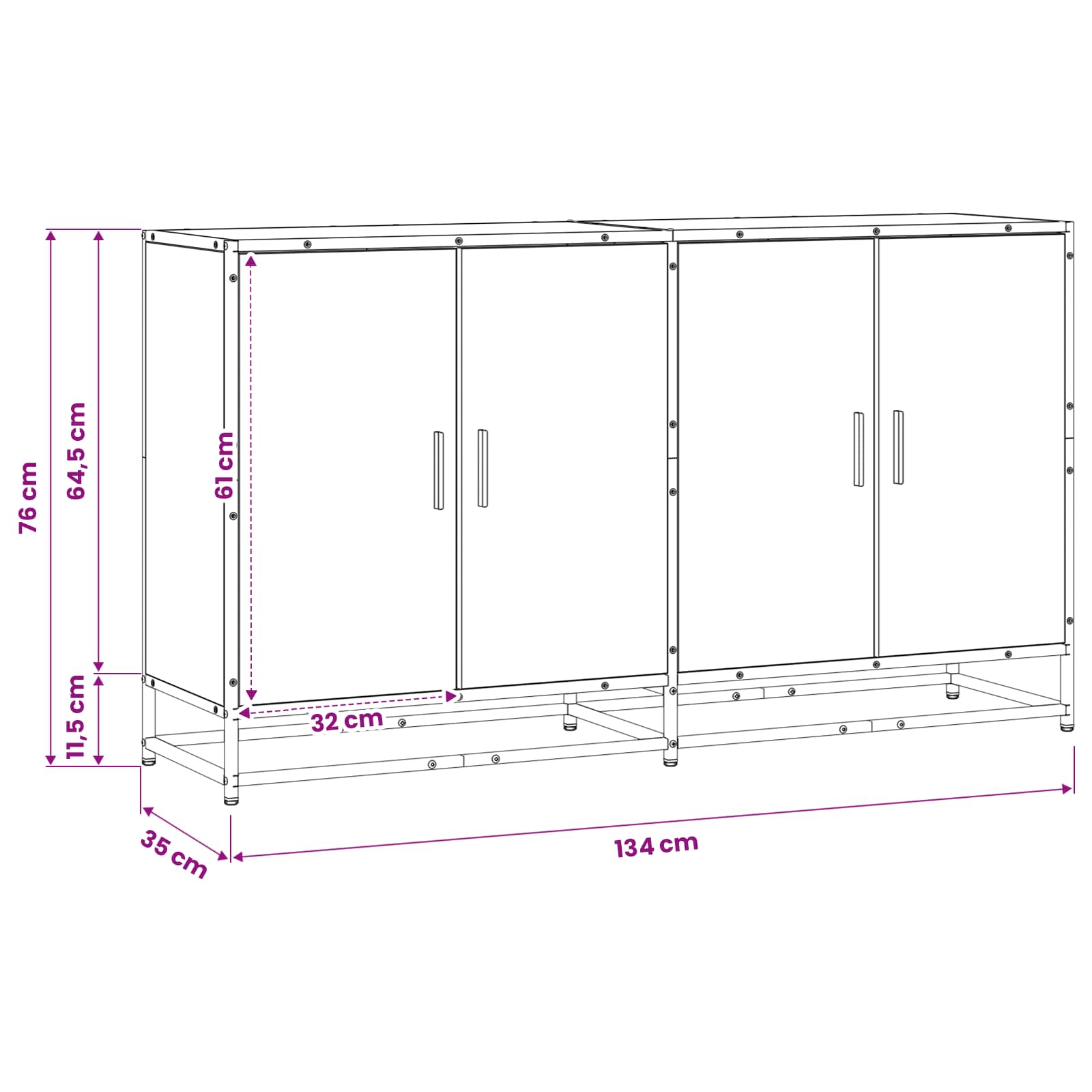 Buffet Chêne noir 134 x 35 x 76 cm Bois d'ingénierie