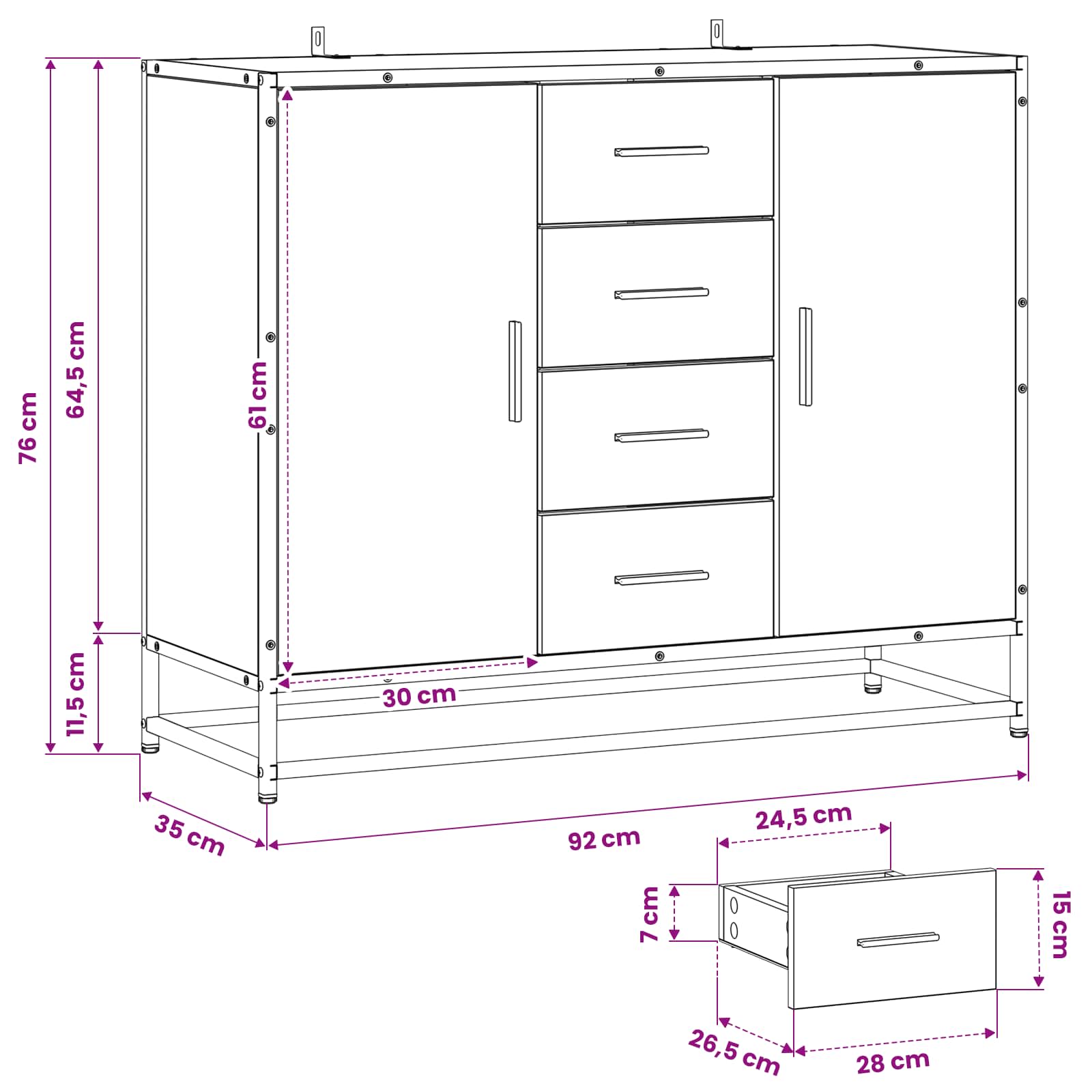 Buffet Chêne artisanal 92 x 35 x 76 cm Bois d'ingénierie