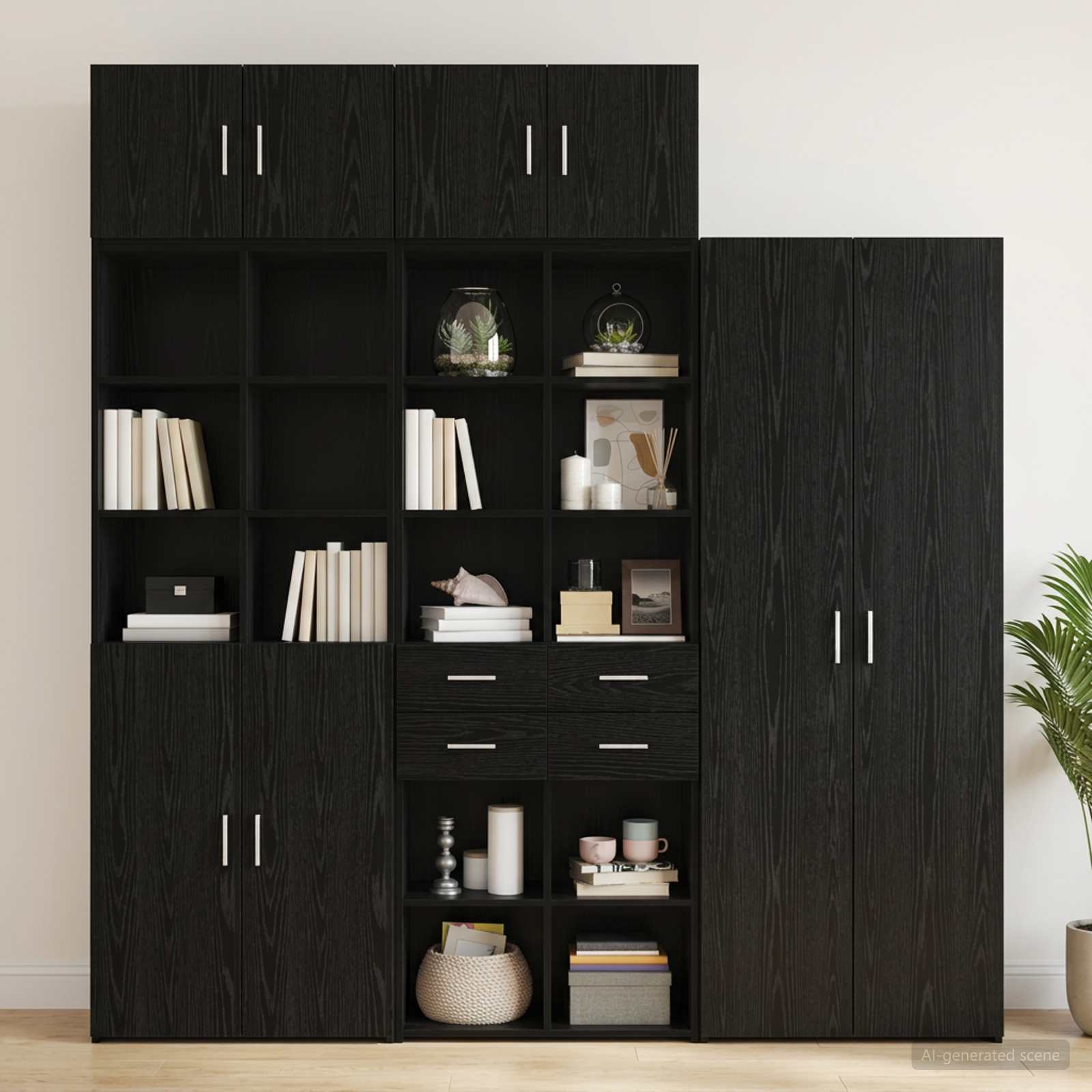 Cabinet de rangement avec étagères Chêne noir Bois d'ingénierie - XIOS