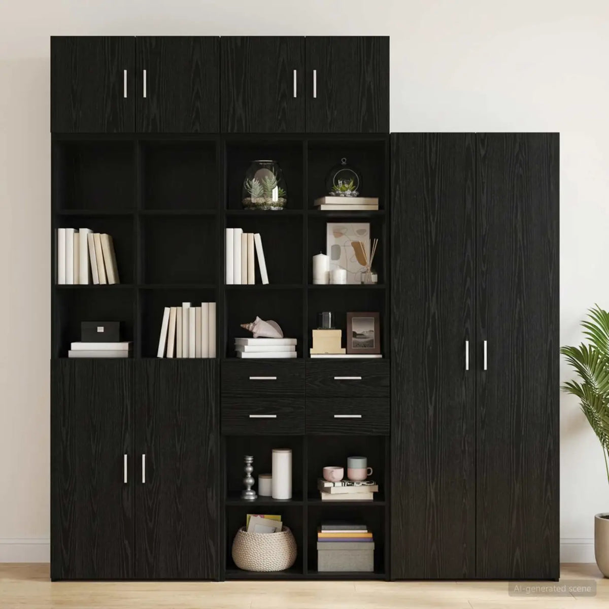 Cabinet de rangement avec étagères Chêne noir Bois d’ingénierie - XIOS