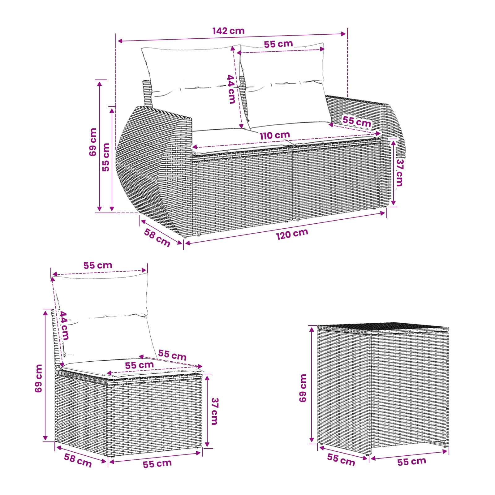 Ensemble de Canapés 7 pcs Gris et bleu marine
