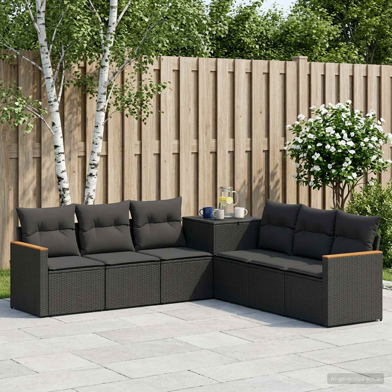 Ensemble de Canapés 7 pc Noir Rattan synthétique et acier