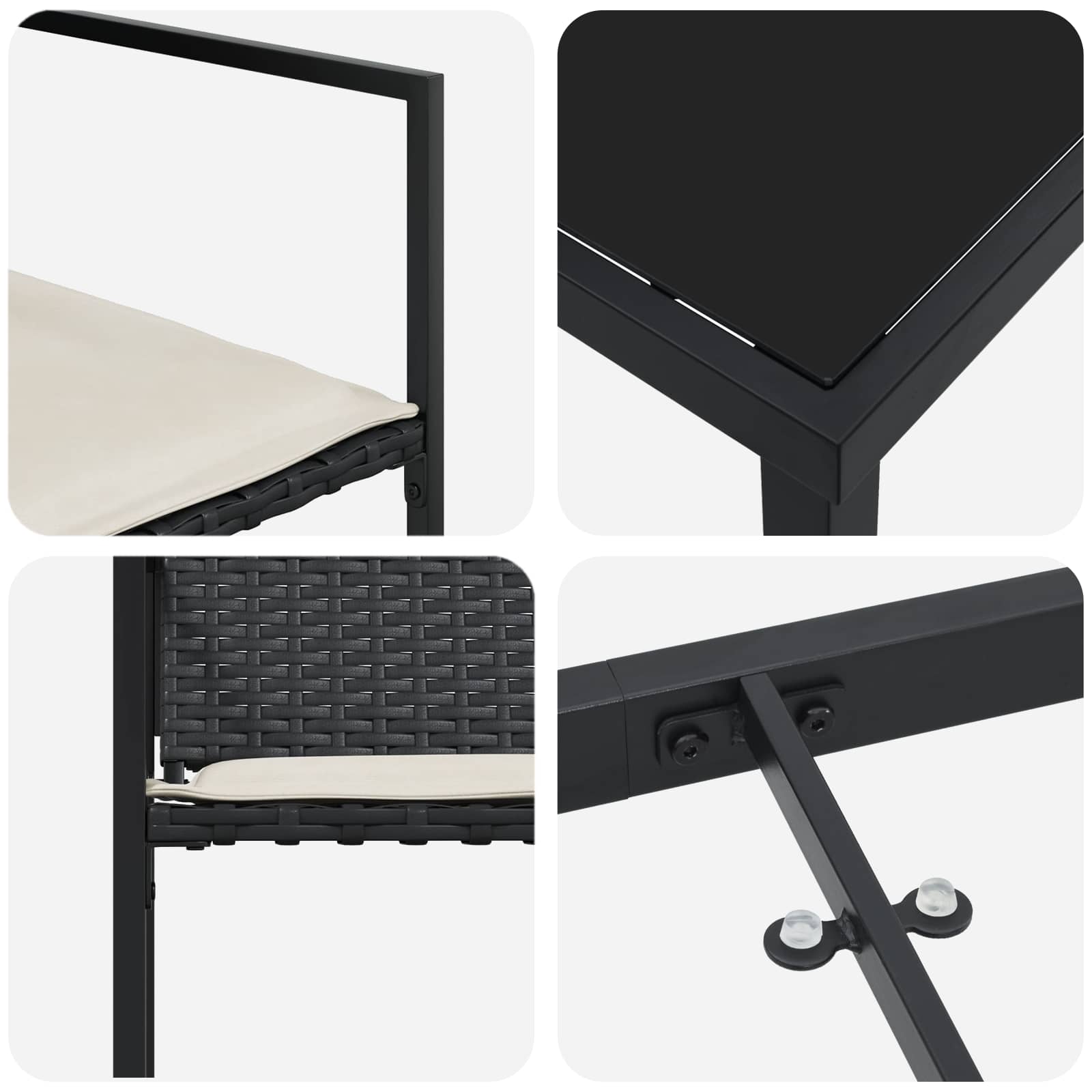 Ensemble de salle à manger pour jardin 5 pcs Noir et Crème - XIOS