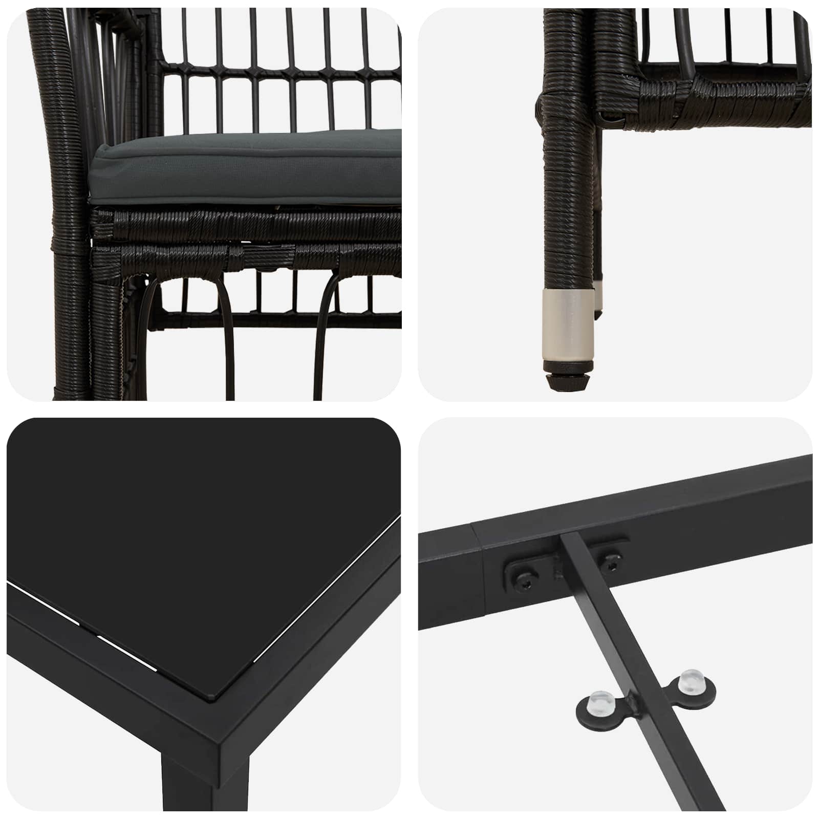 Ensemble de repas extérieur 5 pc Noir polyrotin