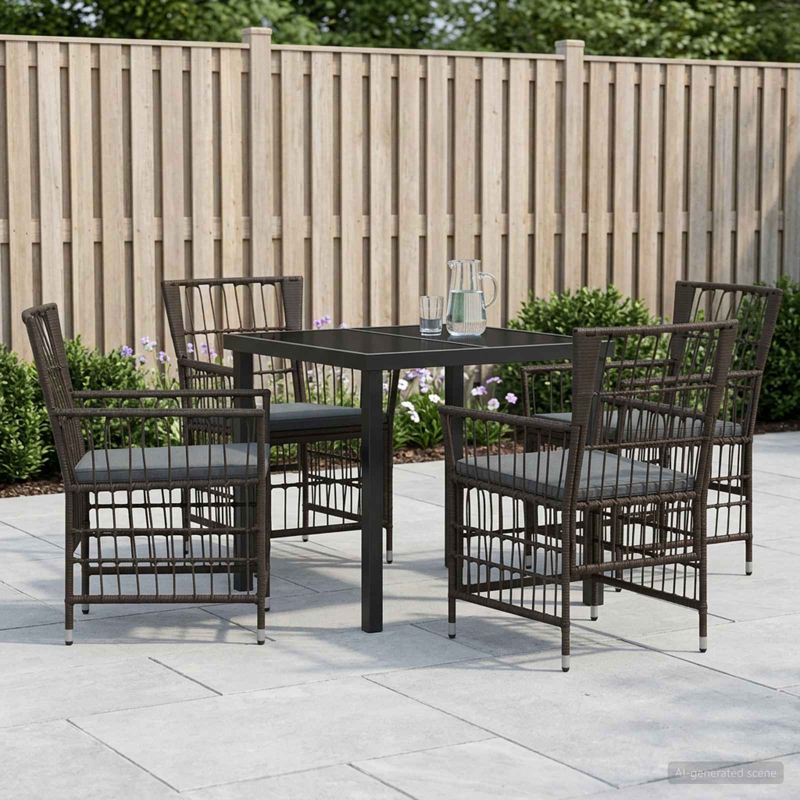 Ensemble de repas extérieur 5 pc Noir polyrotin