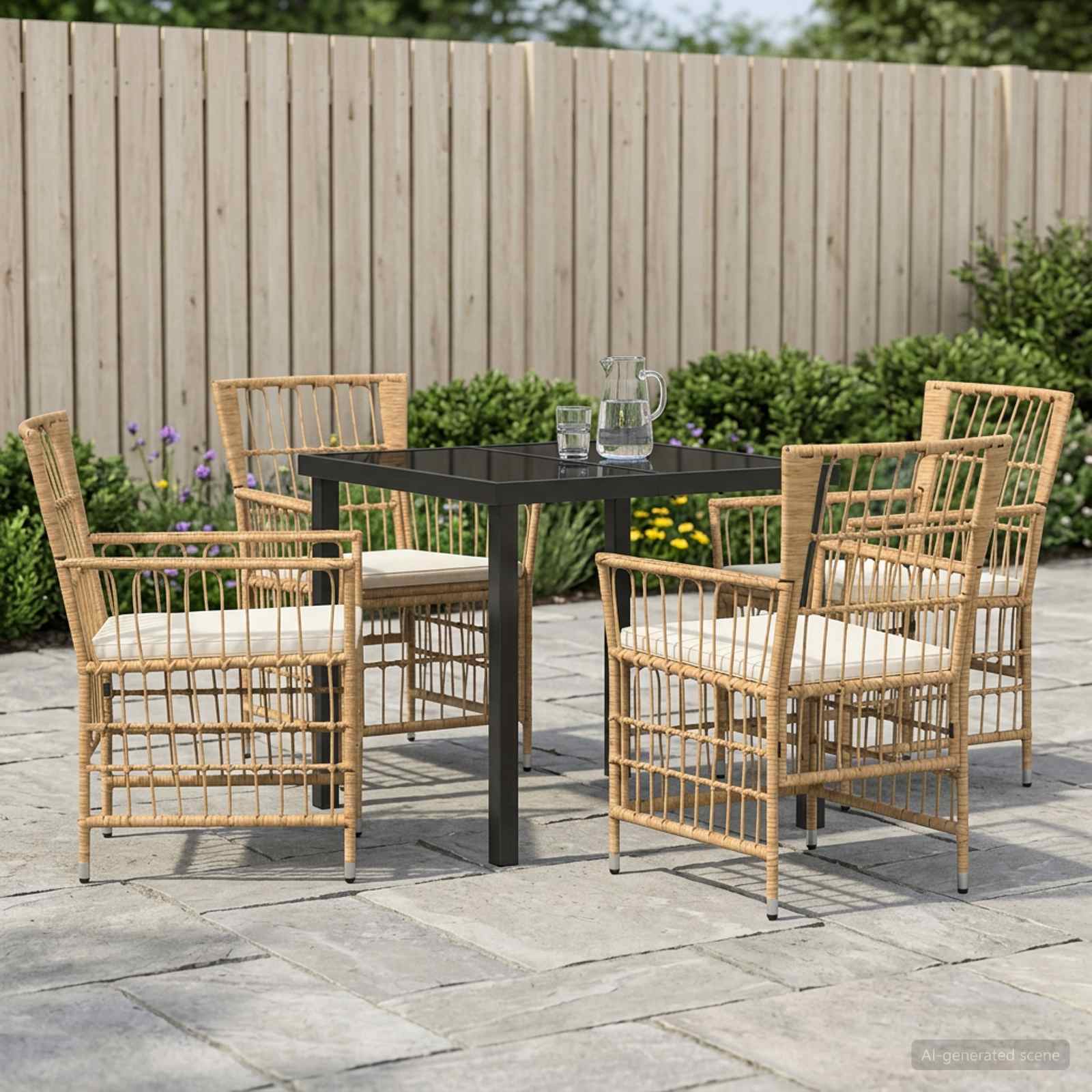 Ensemble de repas extérieur 5 pc Naturel polyrotin