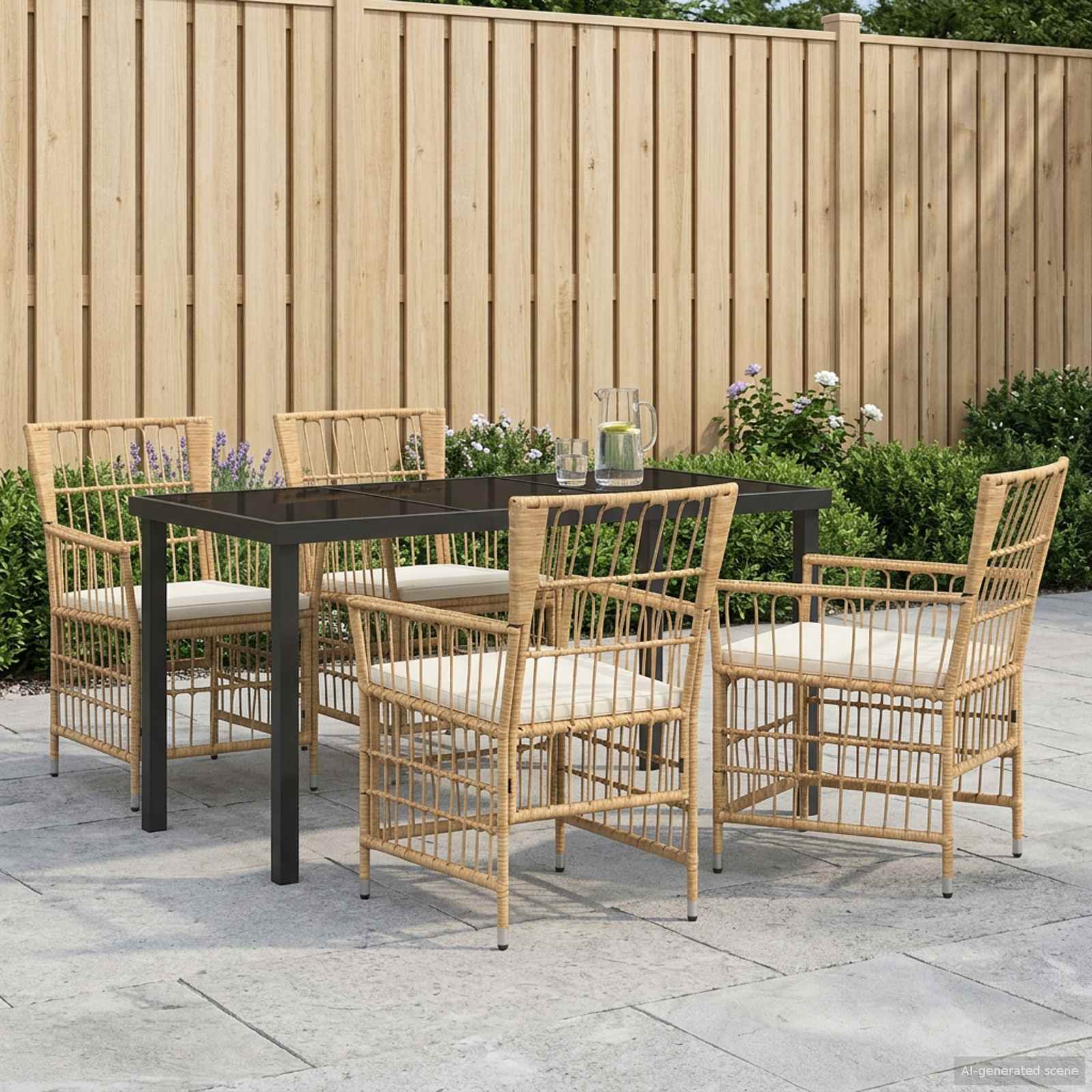 Ensemble de repas extérieur 5 pc Naturel polyrotin