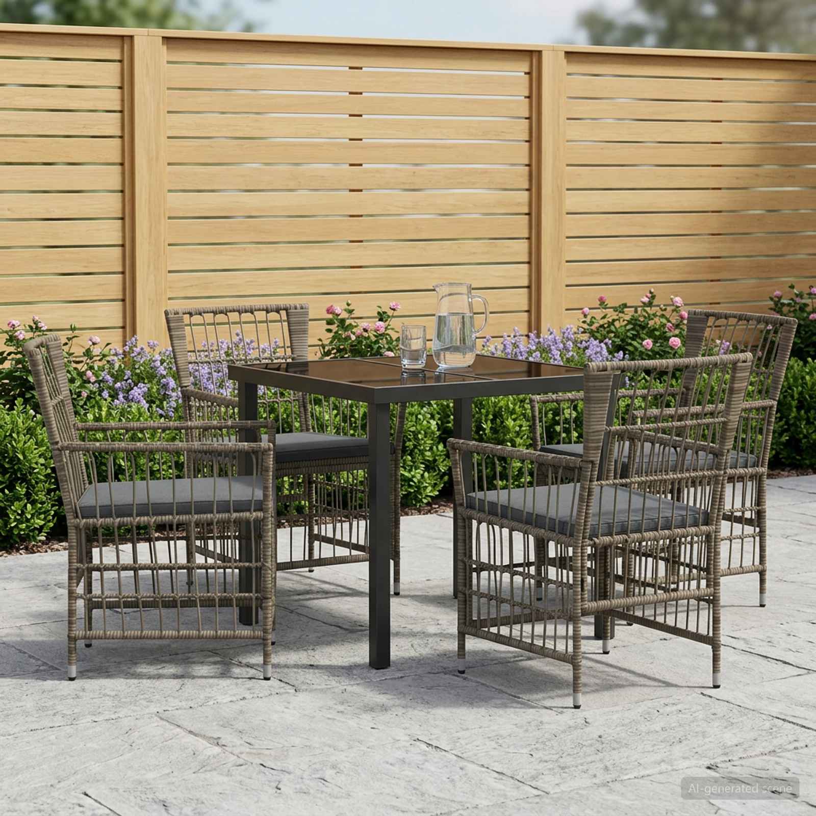 Ensemble de repas extérieur 5 pc Gris polyrotin