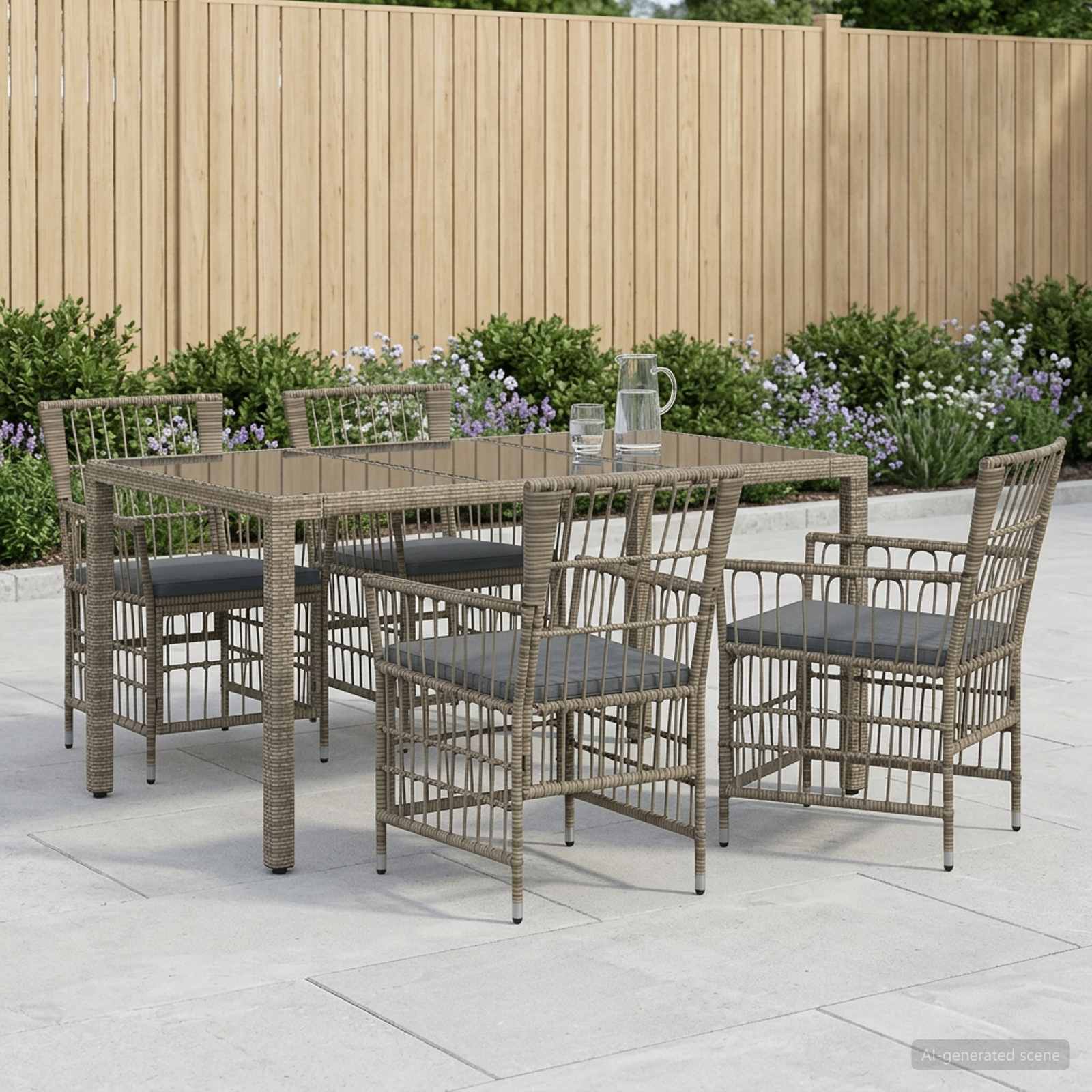 Ensemble de repas extérieur 5 pc Gris polyrotin