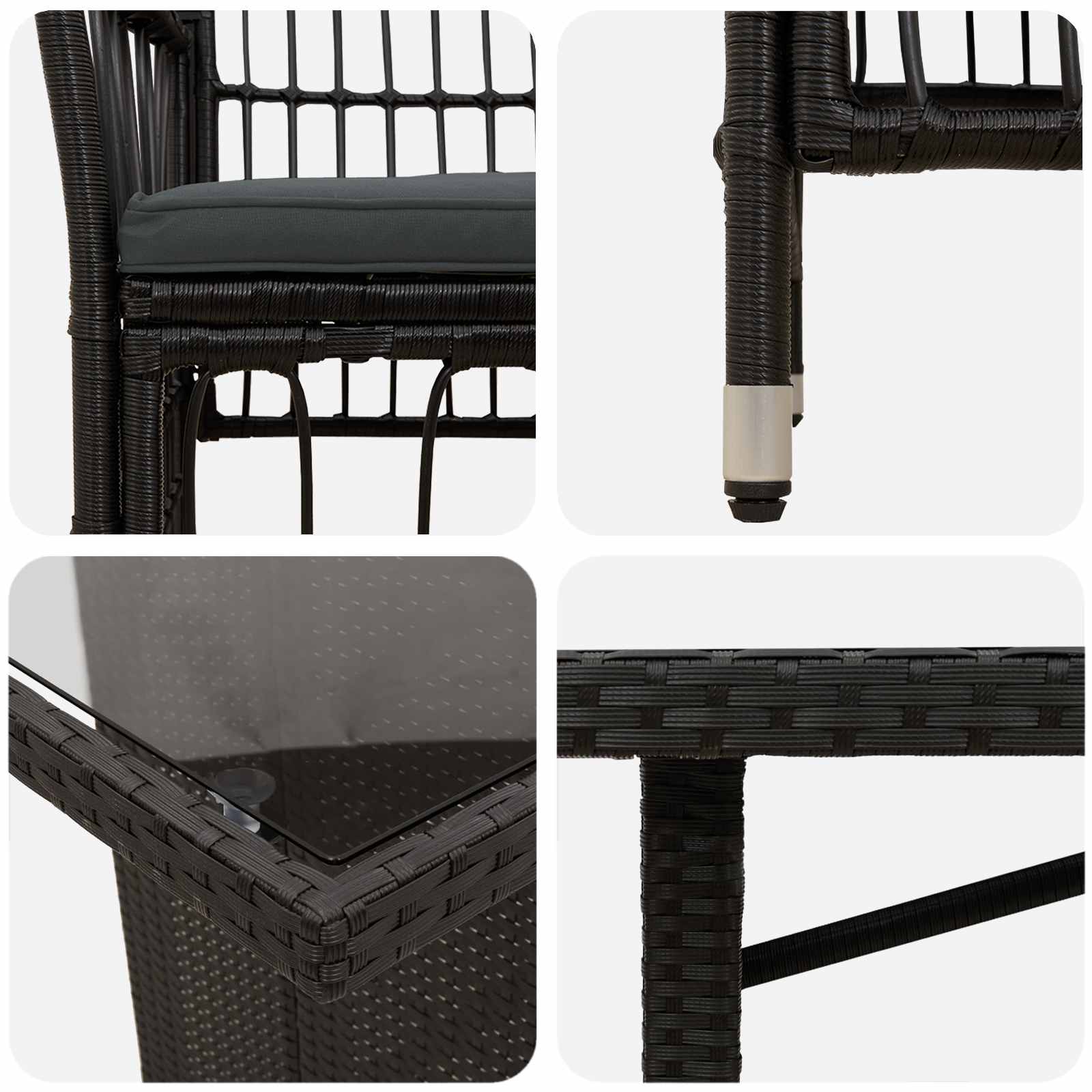 Ensemble de repas extérieur 7 pc Noir polyrotin