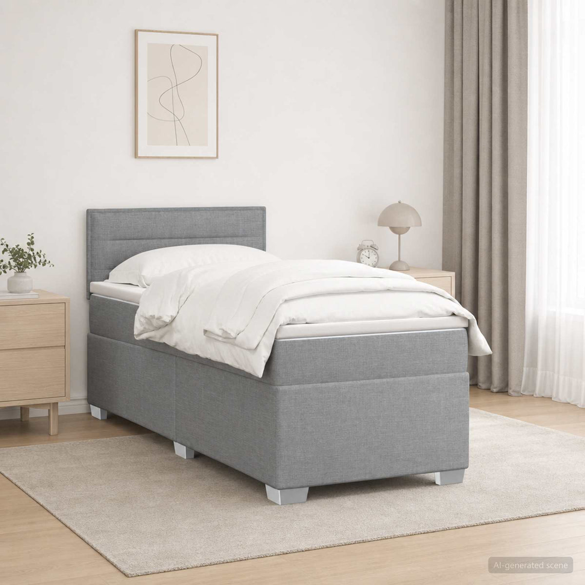 Lit boxspring avec matelas Gris clair 90 x 200 cm Tissu