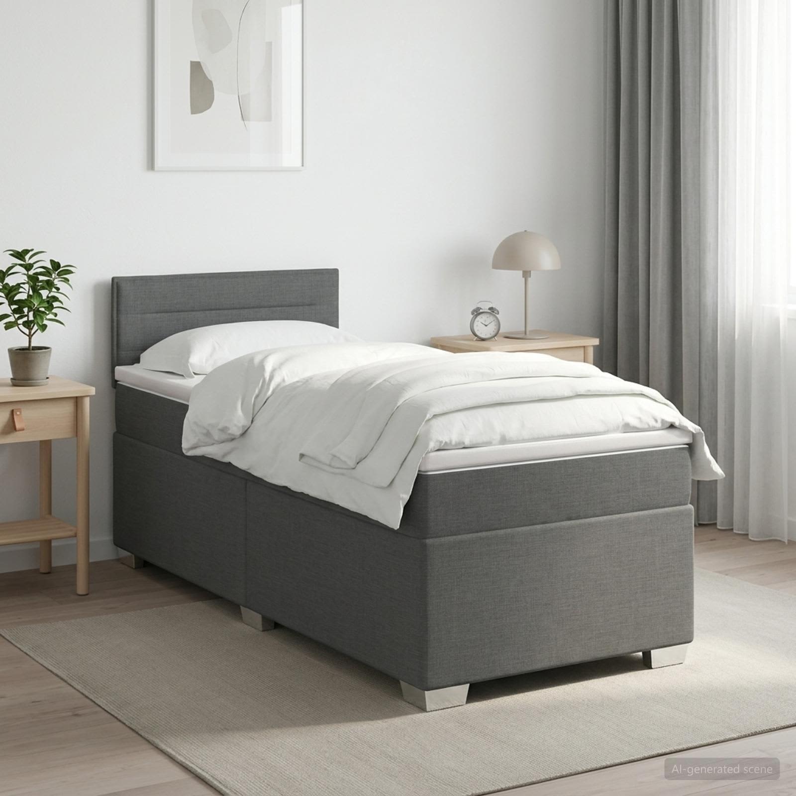 Lit boxspring avec matelas Gris foncé 90 x 190cm Tissu
