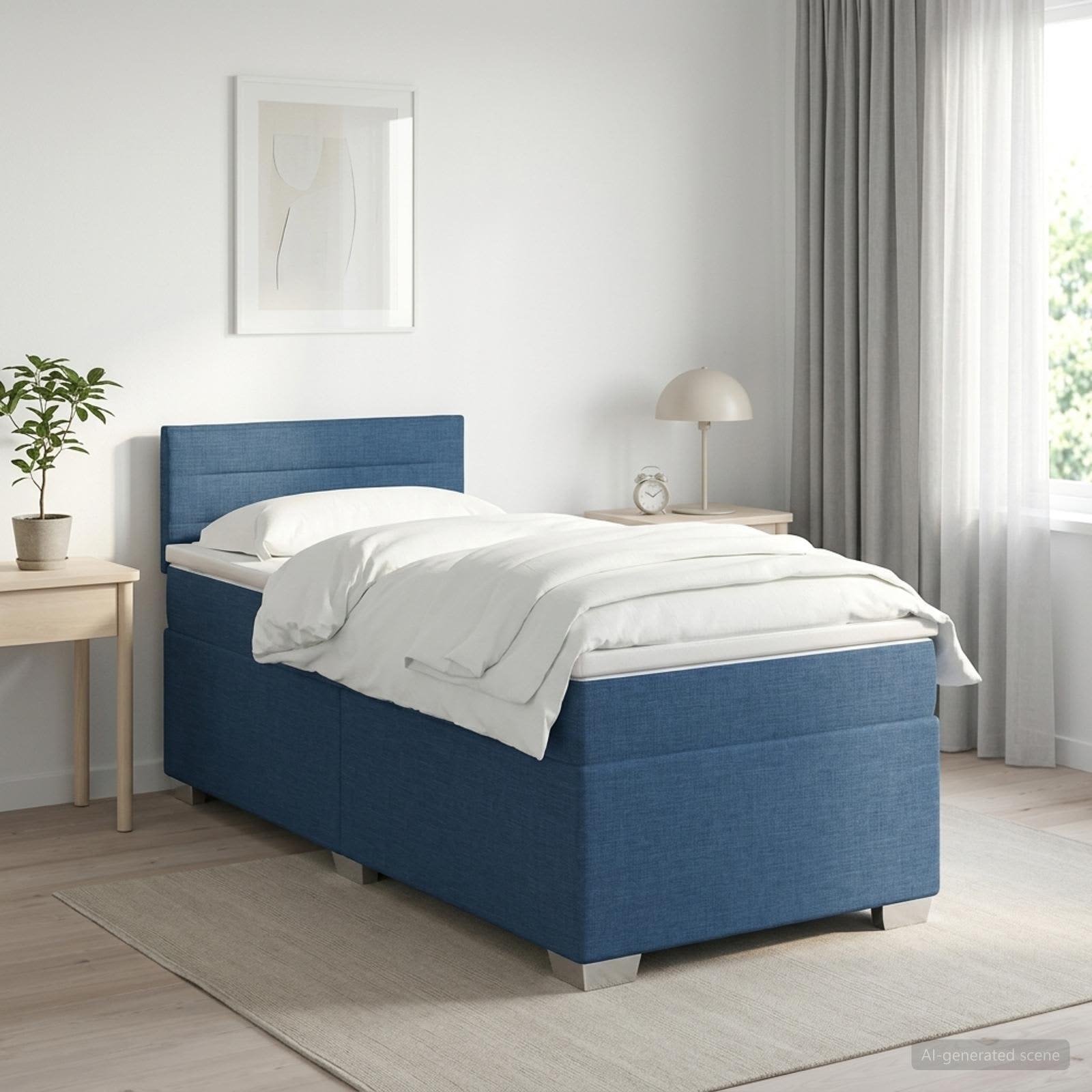 Lit boxspring avec matelas Bleu 100 x 200 cm Tissu
