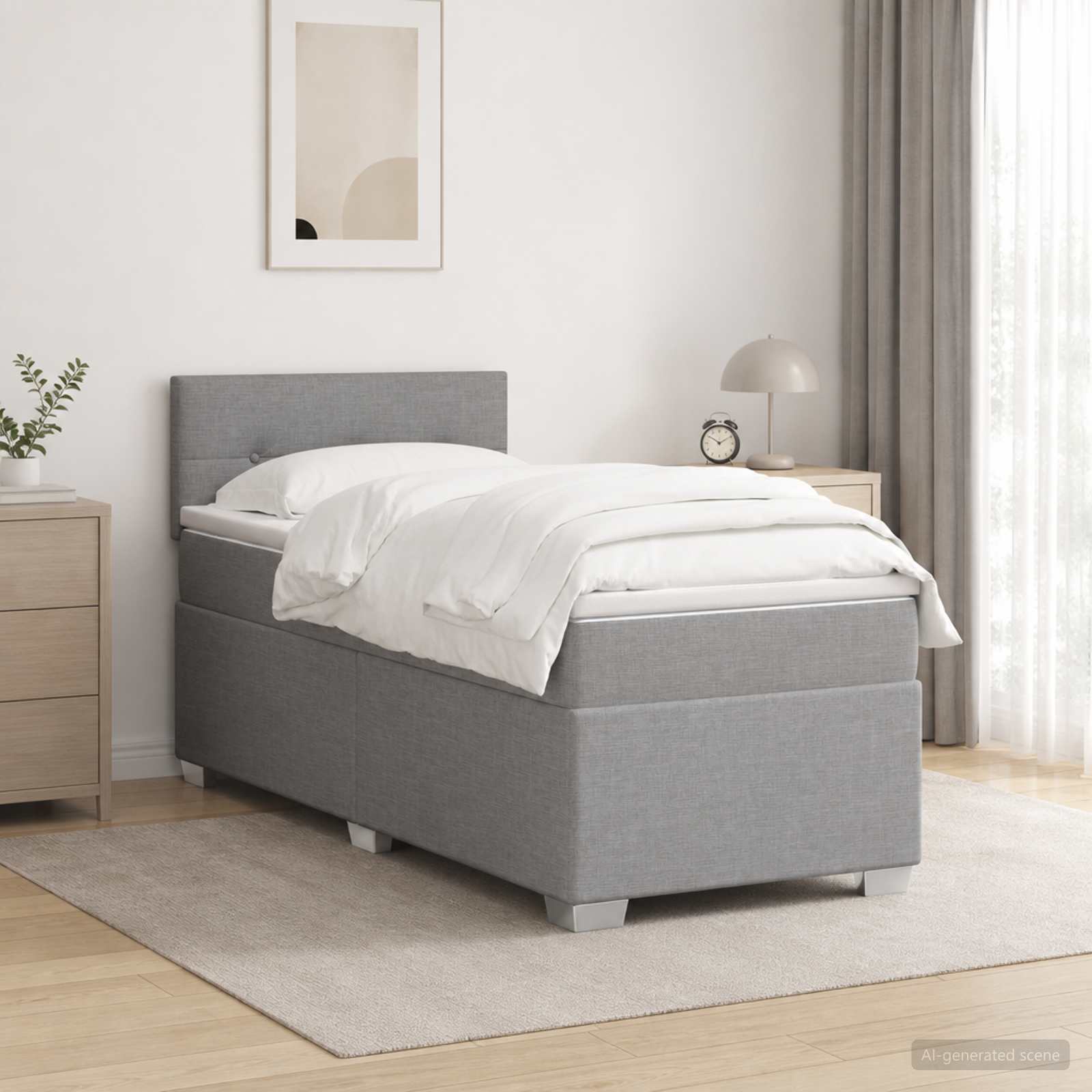 Lit boxspring avec matelas Gris clair 100 x 200 cm Tissu