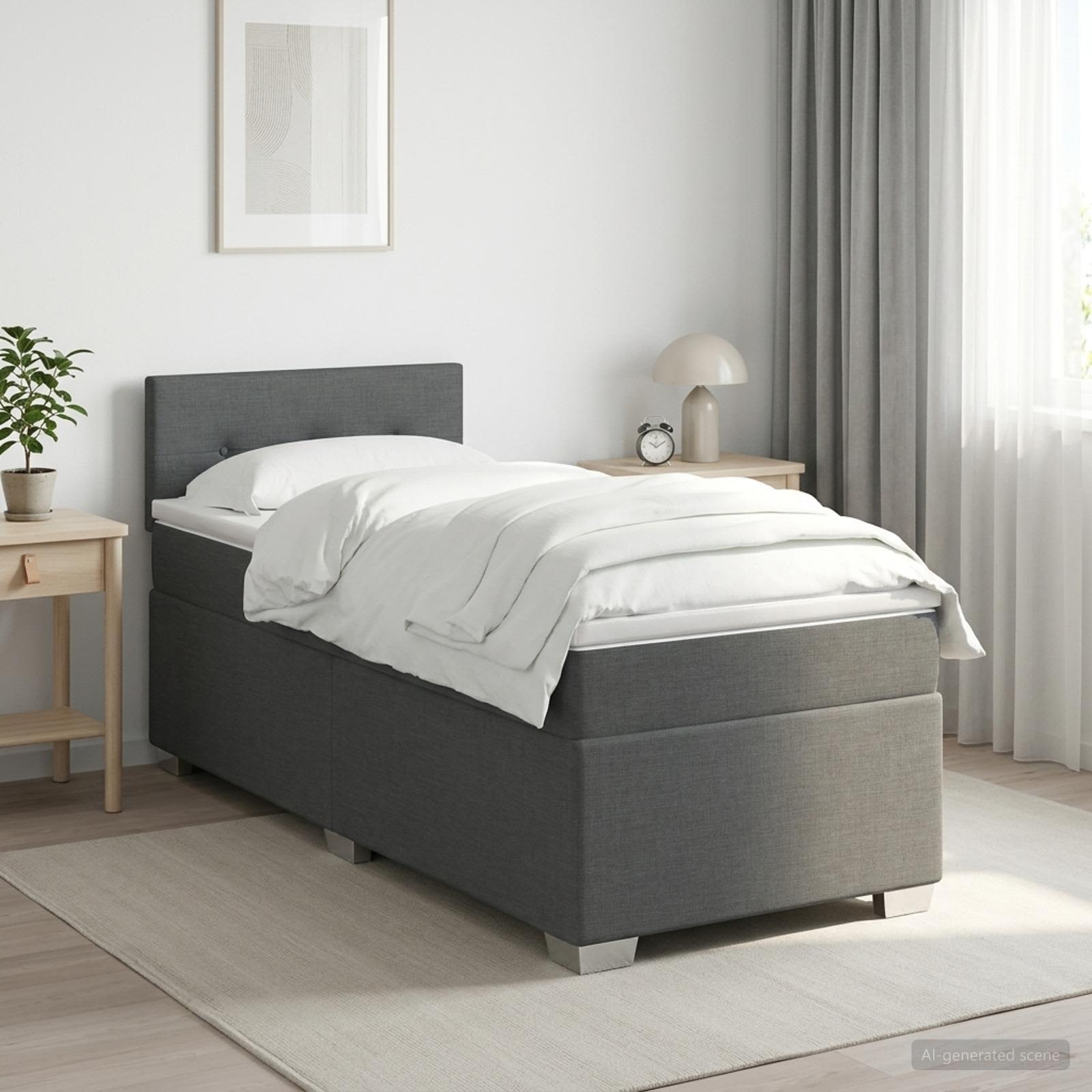 Lit boxspring avec matelas Gris foncé 100 x 200 cm Tissu