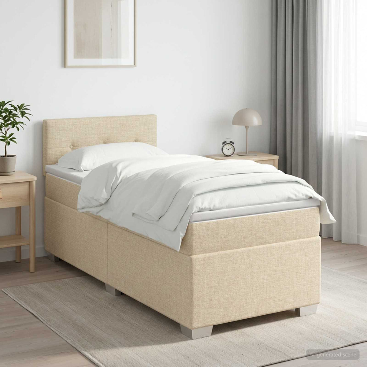 Lit boxspring avec matelas Crème 80 x 200 cm Tissu