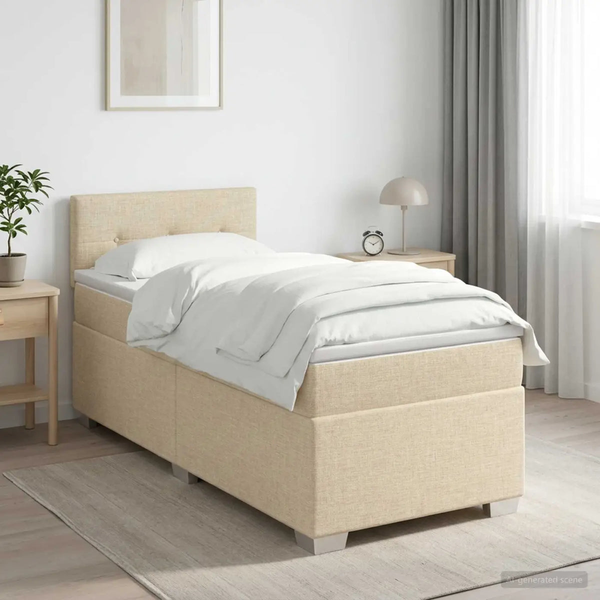 Lit boxspring avec matelas Crème 90 x 200 cm Tissu - XIOS