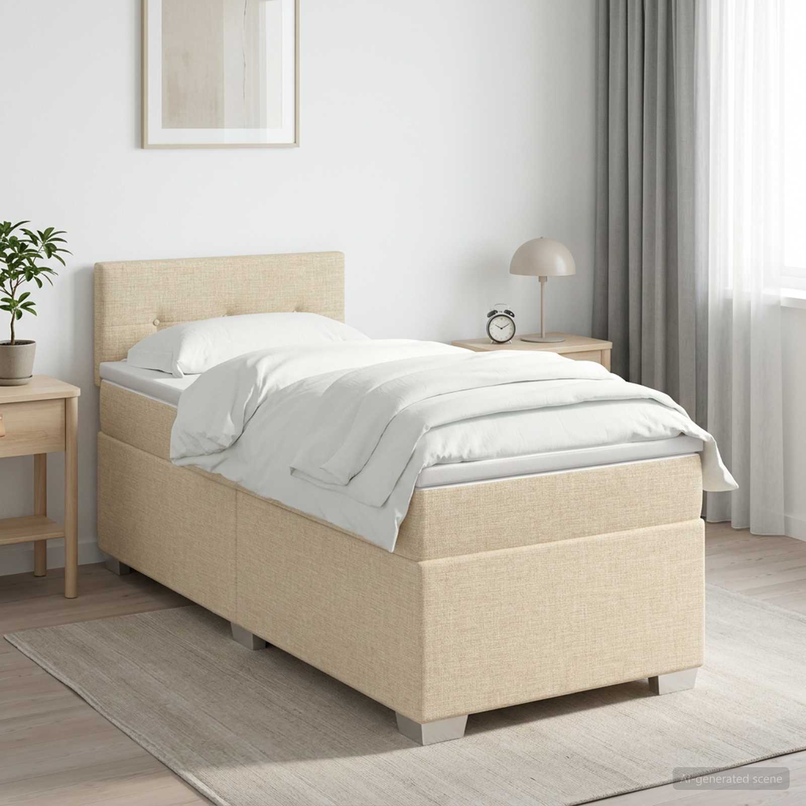 Lit boxspring avec matelas Crème 100 x 200 cm Tissu