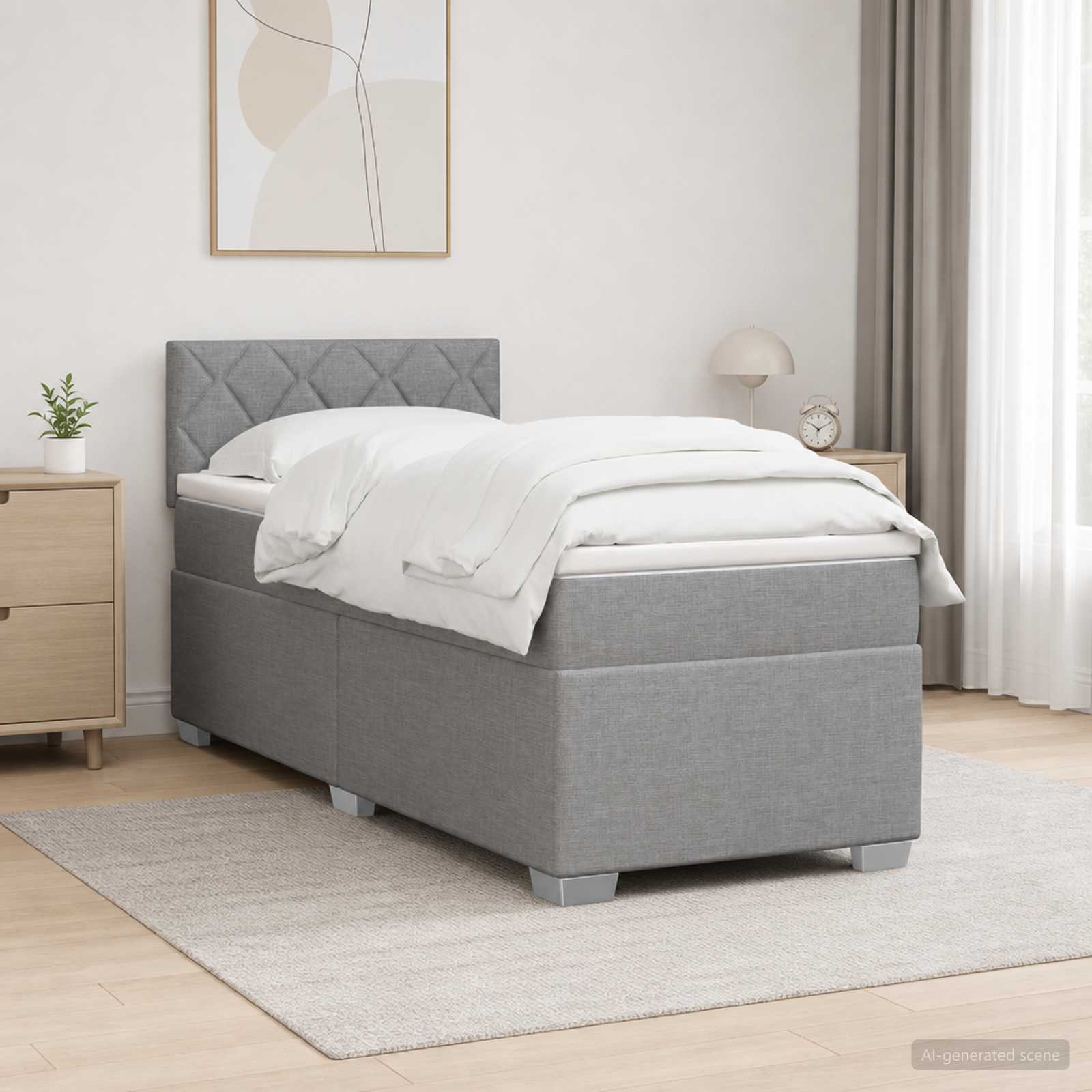 Lit boxspring avec matelas Gris clair 100 x 200 cm Tissu