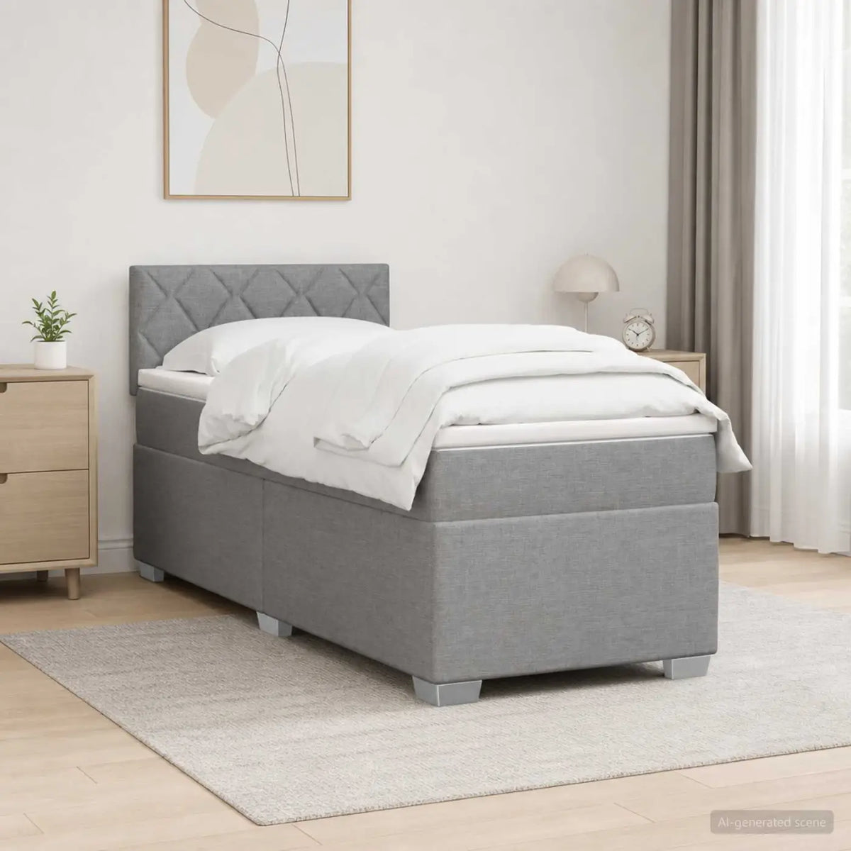 Lit boxspring avec matelas Gris clair 90 x 200 cm Tissu - XIOS