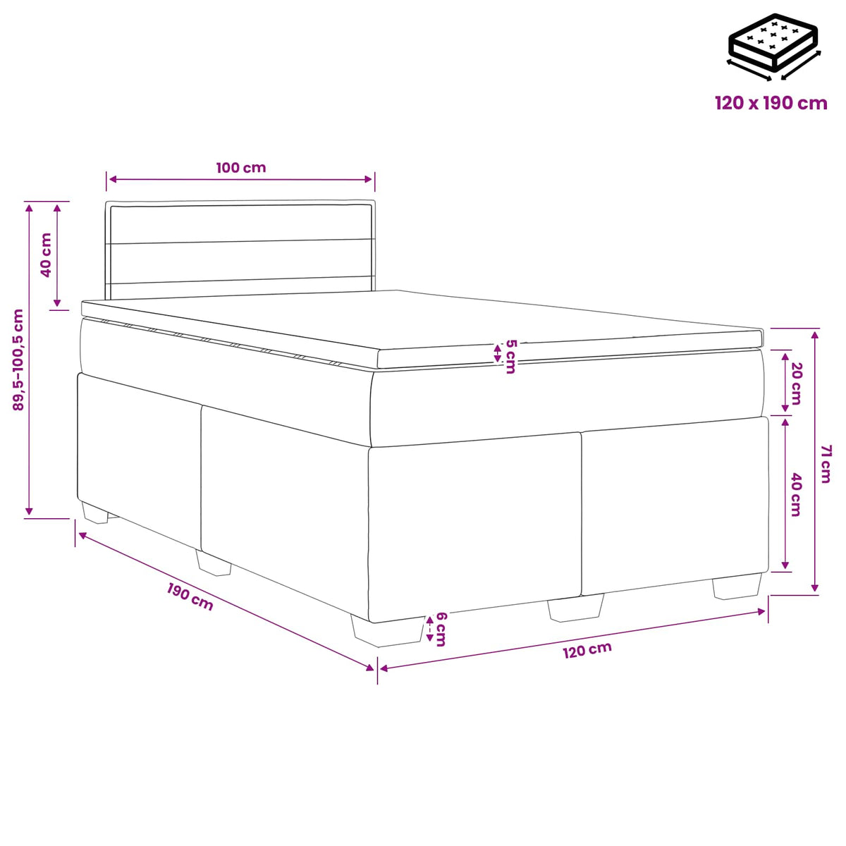 Lit boxspring avec matelas Taupe 120 x 190 cm Tissu