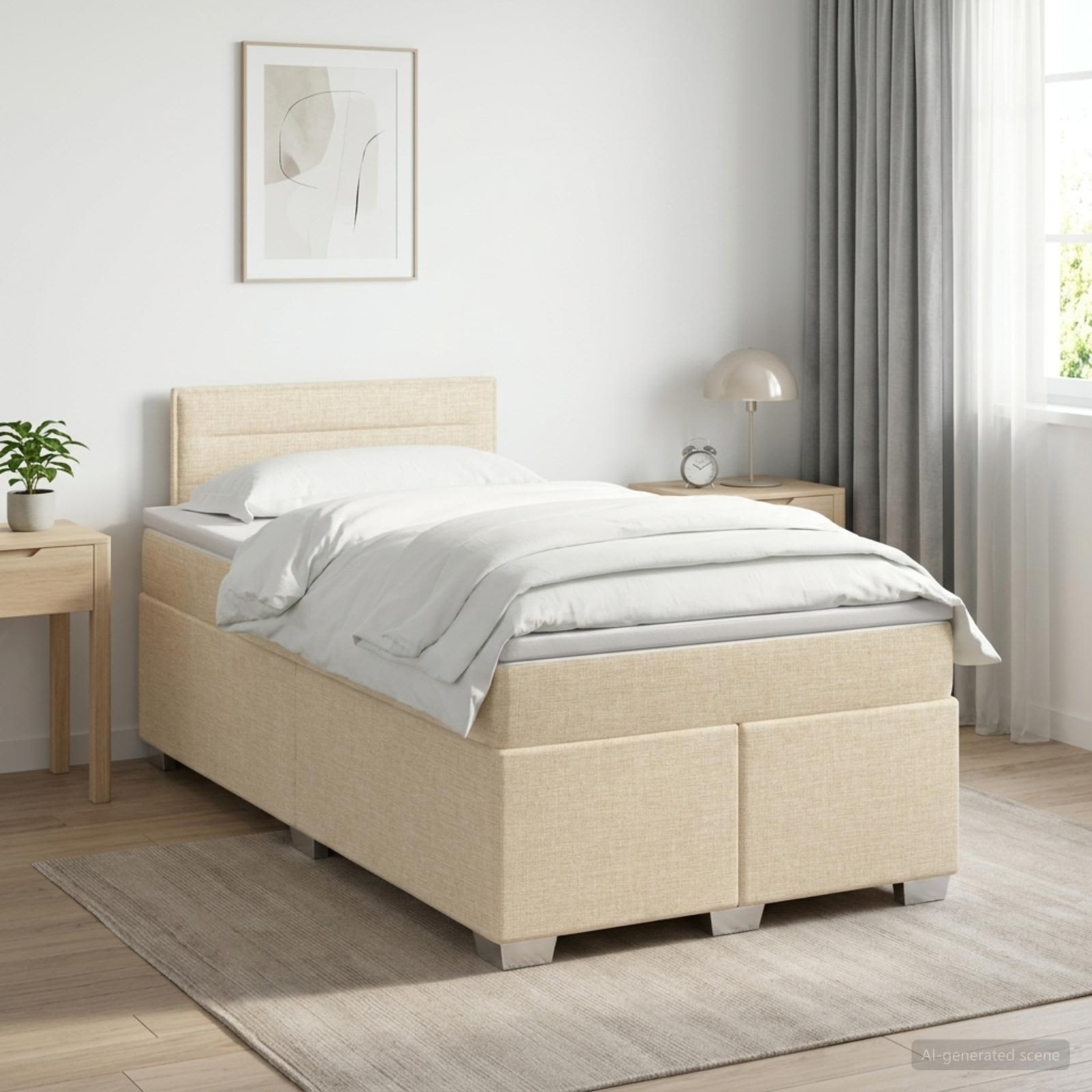 Lit boxspring avec matelas Crème 120 x 190 cm Tissu