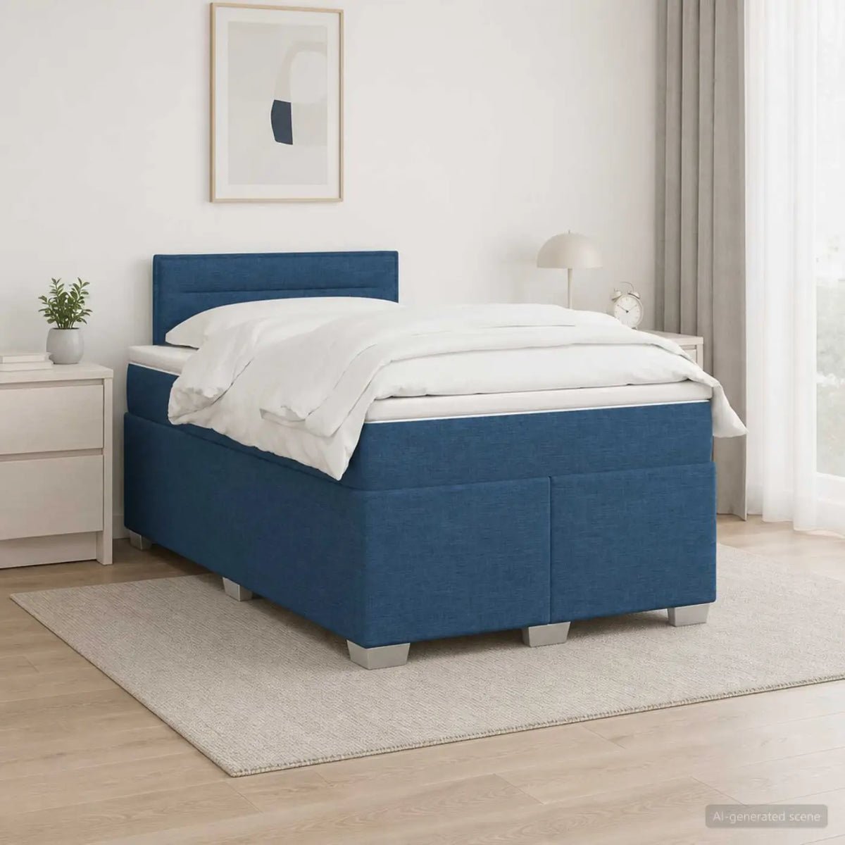 Lit boxspring avec matelas Bleu 120 x 200 cm Tissu - XIOS