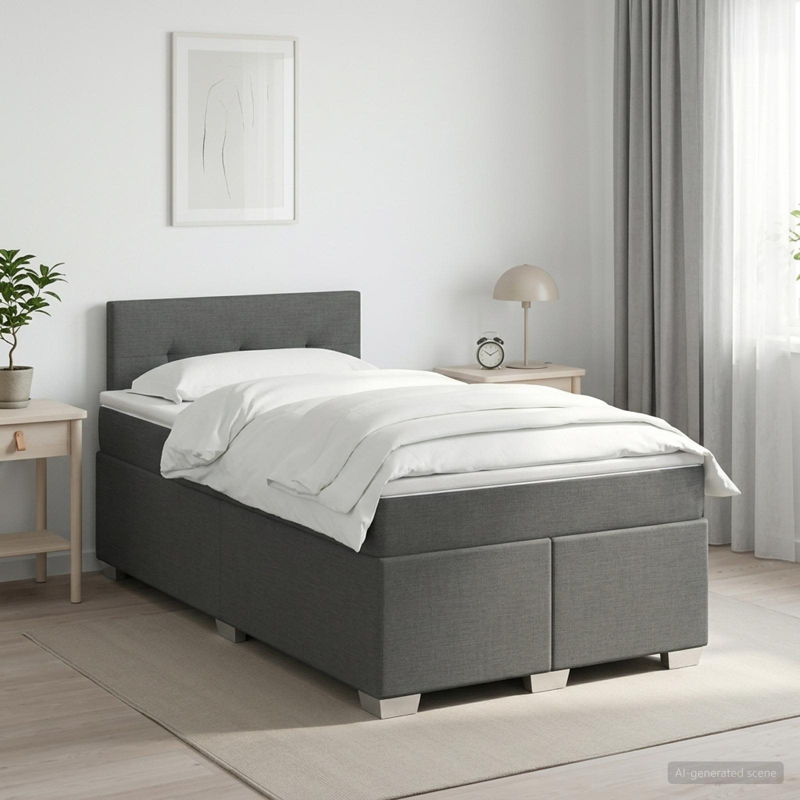 Lit boxspring avec matelas Gris foncé 120 x 200 cm Tissu