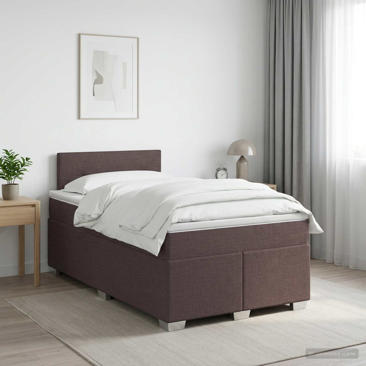 Lit boxspring avec matelas Marron foncé 120 x 200 cm Tissu
