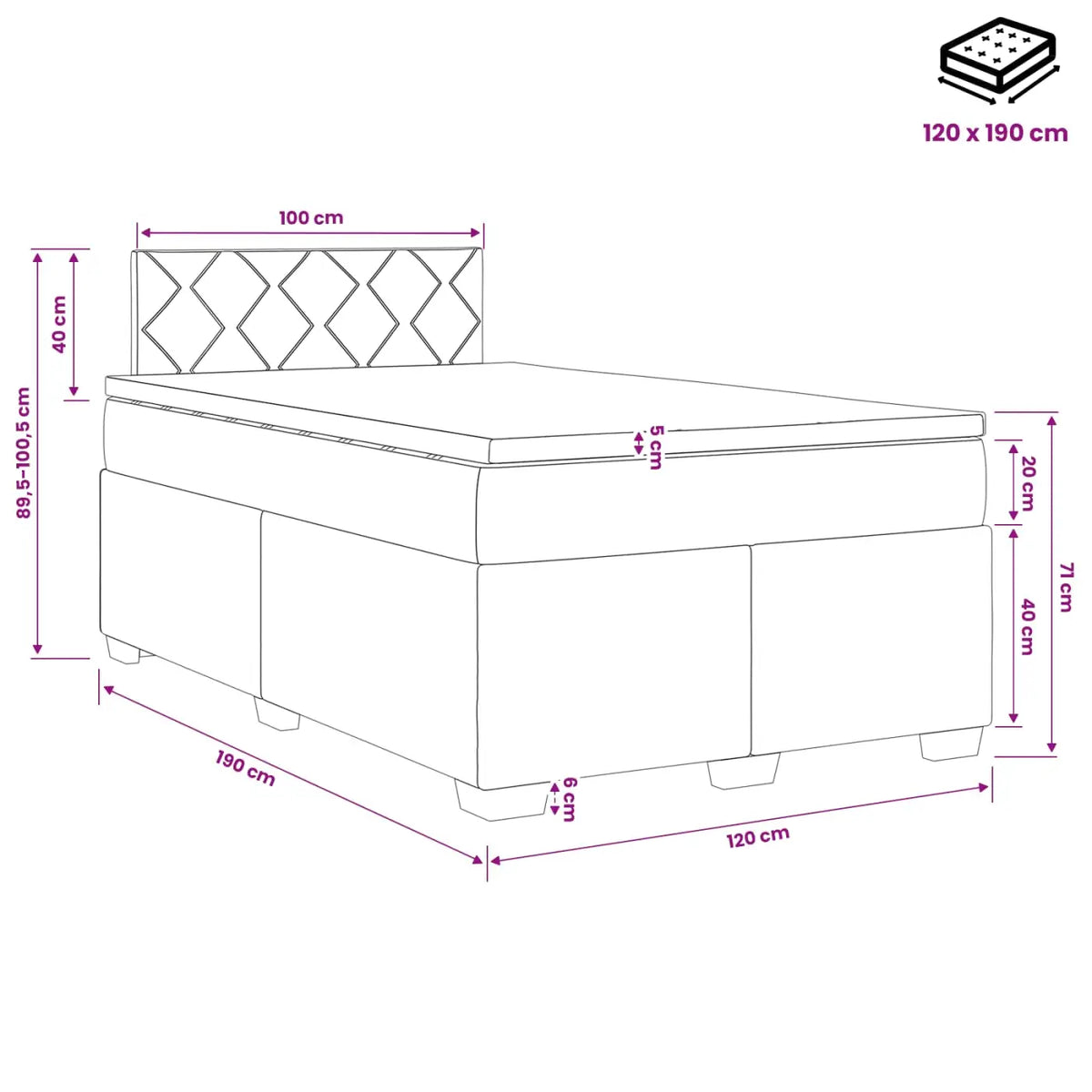Lit boxspring avec matelas Taupe 120 x 190 cm Tissu - XIOS