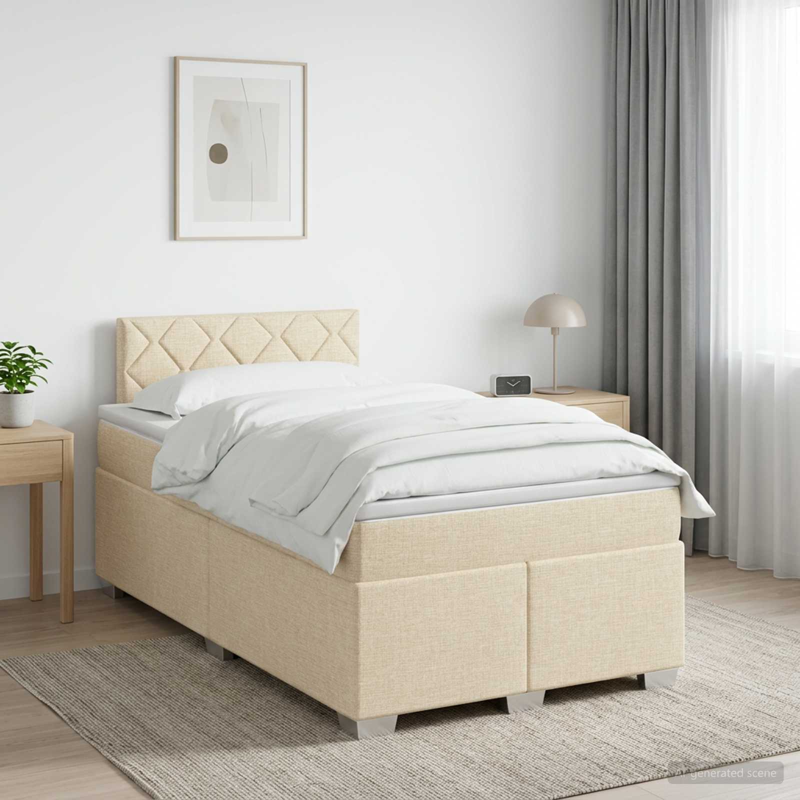 Lit boxspring avec matelas Crème 120 x 190 cm Tissu