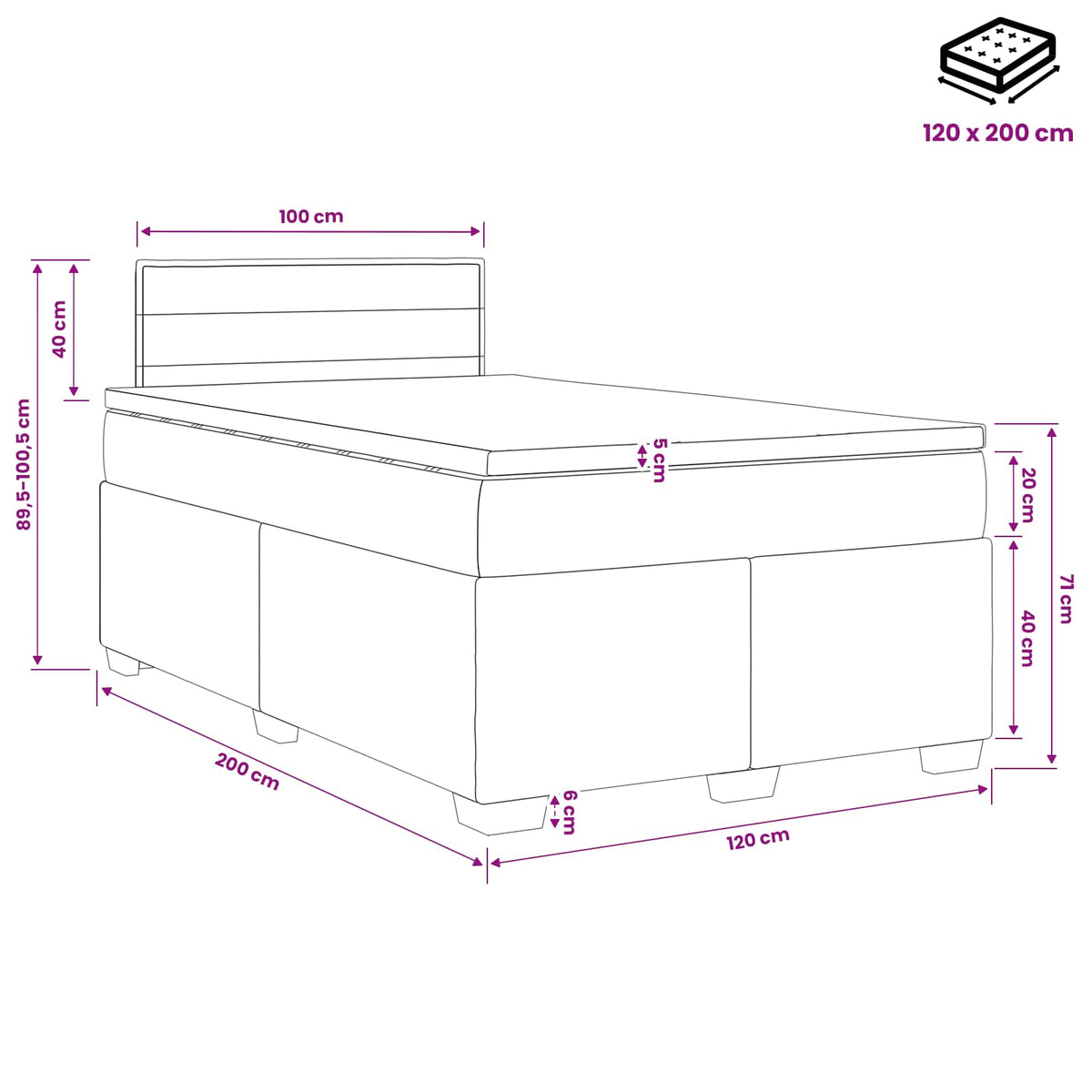 Lit boxspring avec matelas Gris clair 120 x 200 cm Tissu