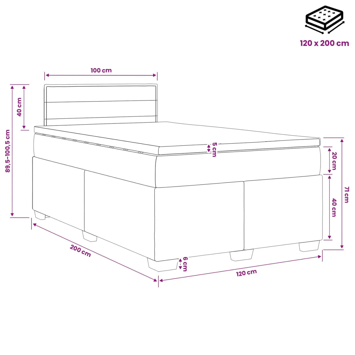 Lit boxspring avec matelas Bleu 120 x 200 cm Tissu - XIOS
