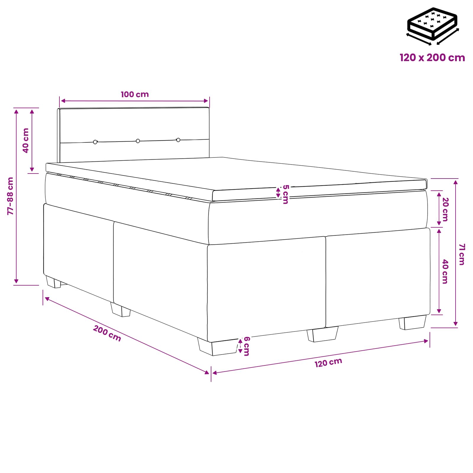 Lit boxspring avec matelas Gris foncé 120 x 200 cm Tissu