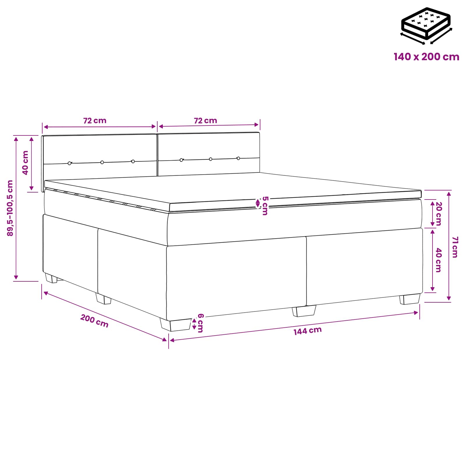 Lit boxspring avec matelas Bleu 140 x 200 cm Tissu