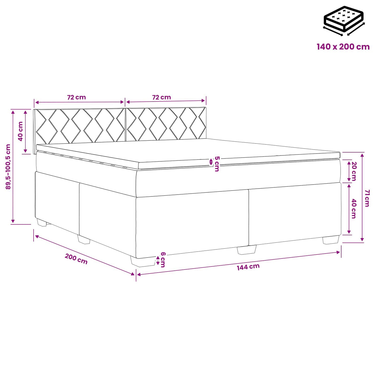 Lit boxspring avec matelas Bleu 140 x 200 cm Tissu