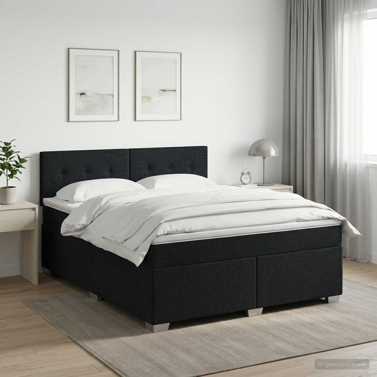 Lit boxspring avec matelas Noir 160 x 200 cm Tissu