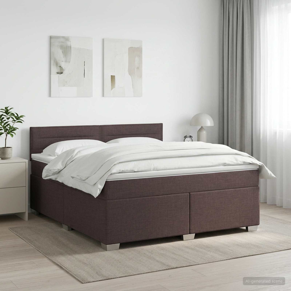 Lit boxspring avec matelas Marron foncé 160 x 200 cm Tissu