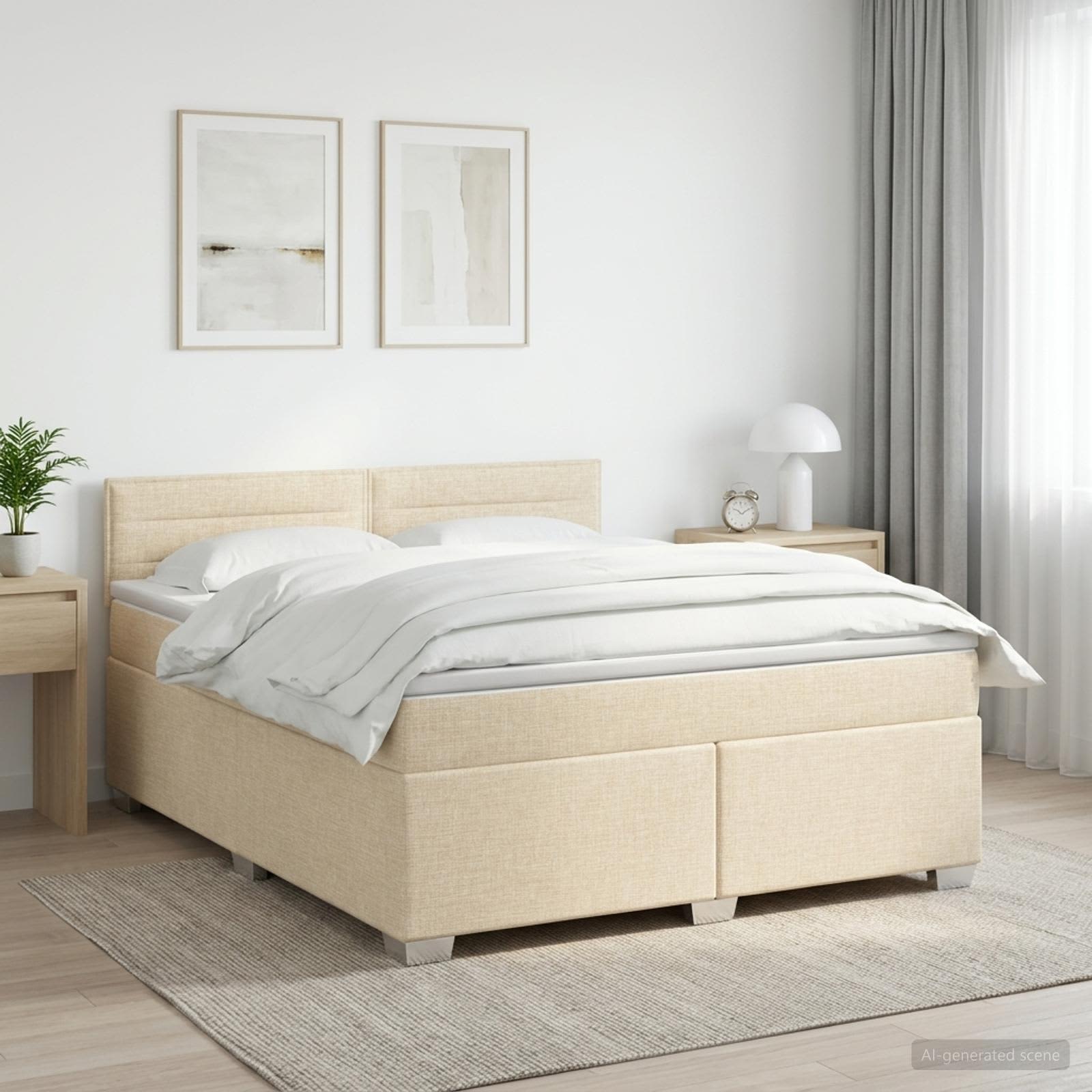 Lit boxspring avec matelas Crème 140 x 190 cm Tissu
