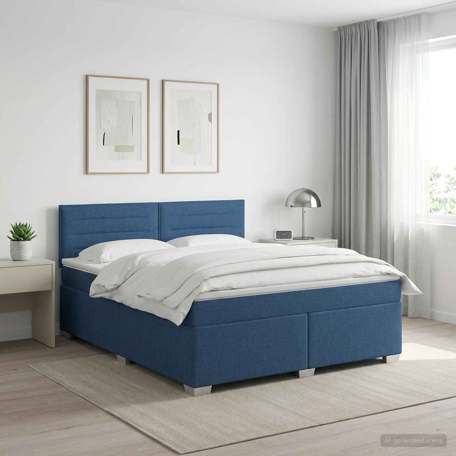 Lit boxspring avec matelas Bleu 140 x 190 cm Tissu