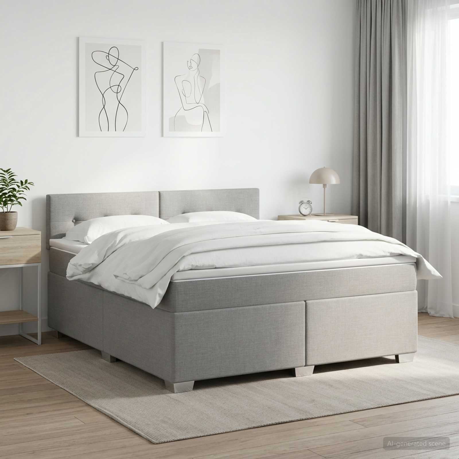 Lit boxspring avec matelas Gris clair 140 x 190 cm Tissu