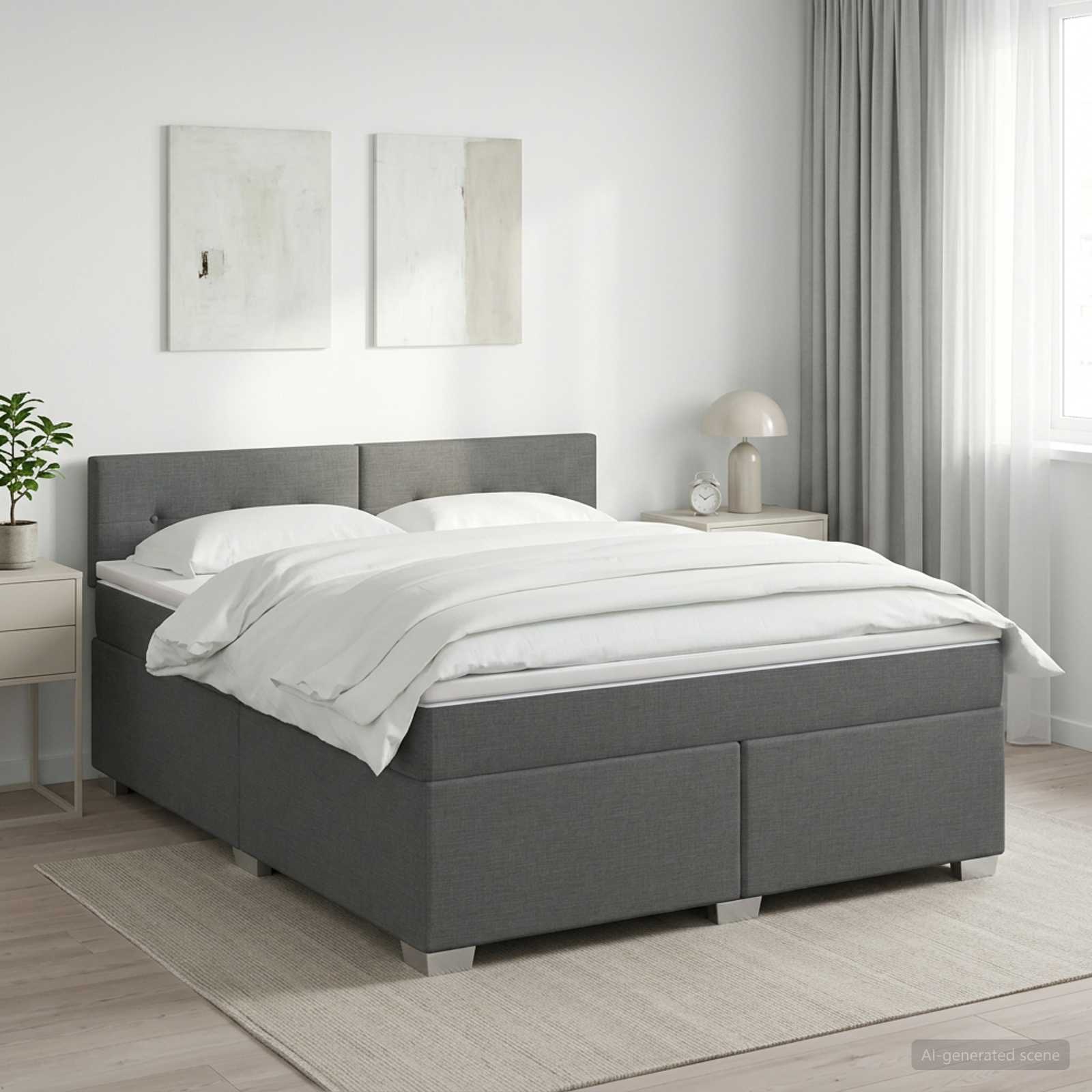 Lit boxspring avec matelas Gris foncé 140 x 190 cm Tissu