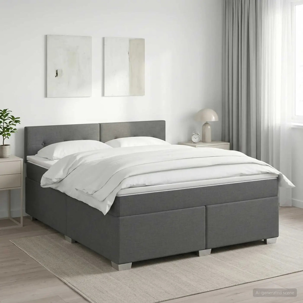 Lit boxspring avec matelas Gris foncé 140 x 200 cm Tissu - XIOS